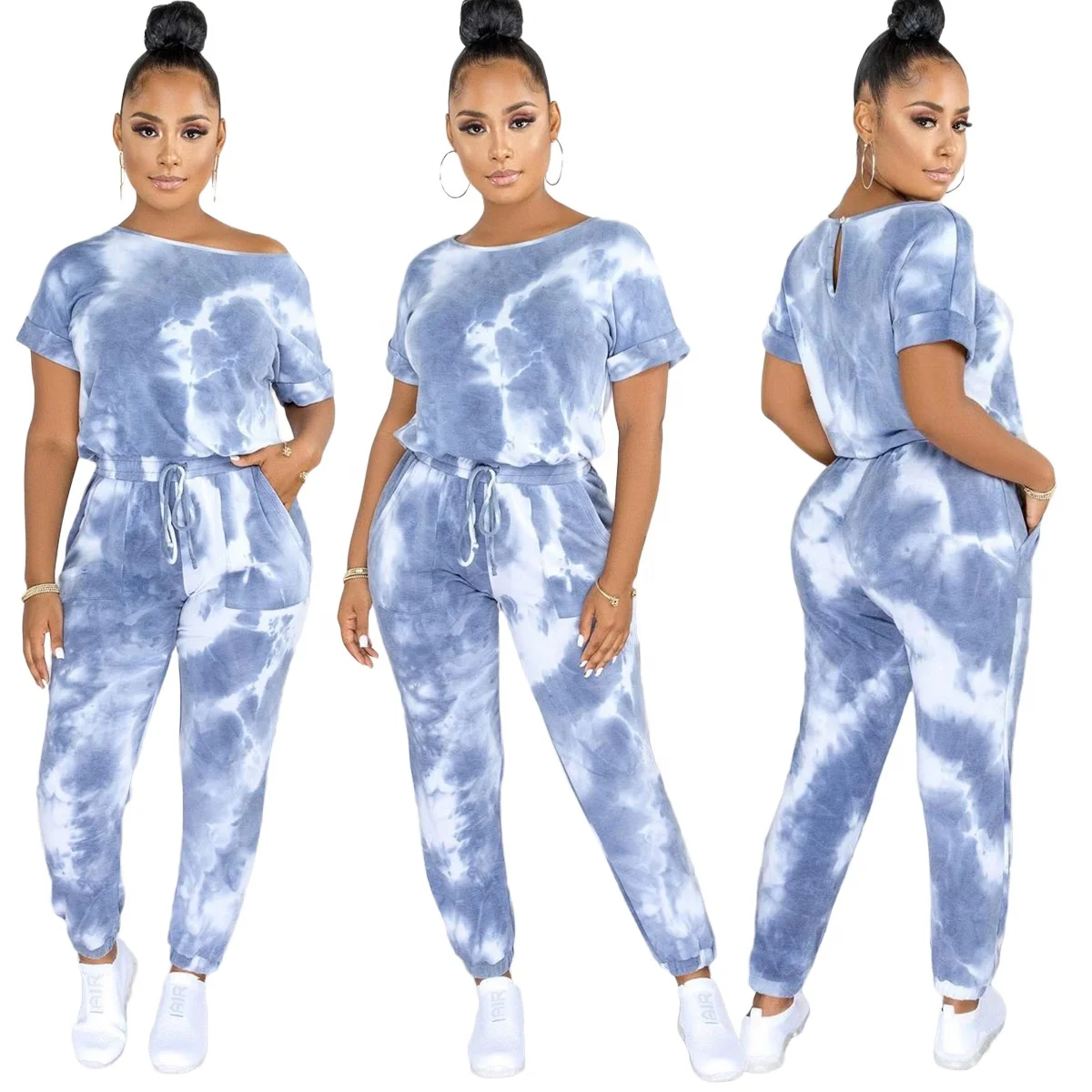 

MT78-7061 Fashionable European and American women's plus size tie-dye jumpsuit