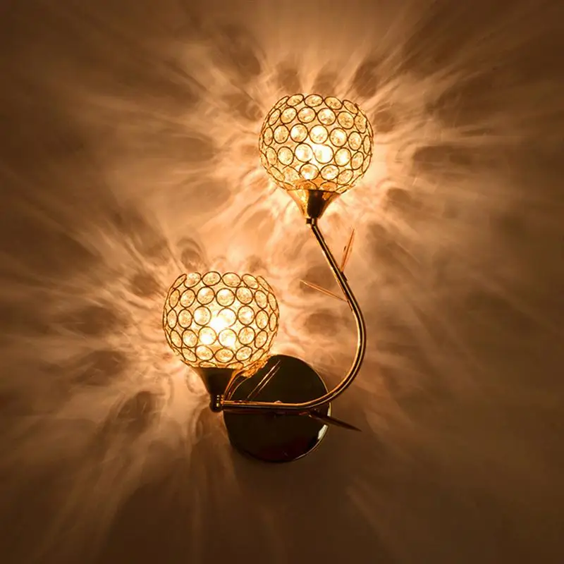 hooyi 创意艺术室内玻璃水晶壁灯左右双水晶壁灯床头灯镜子卧室照明