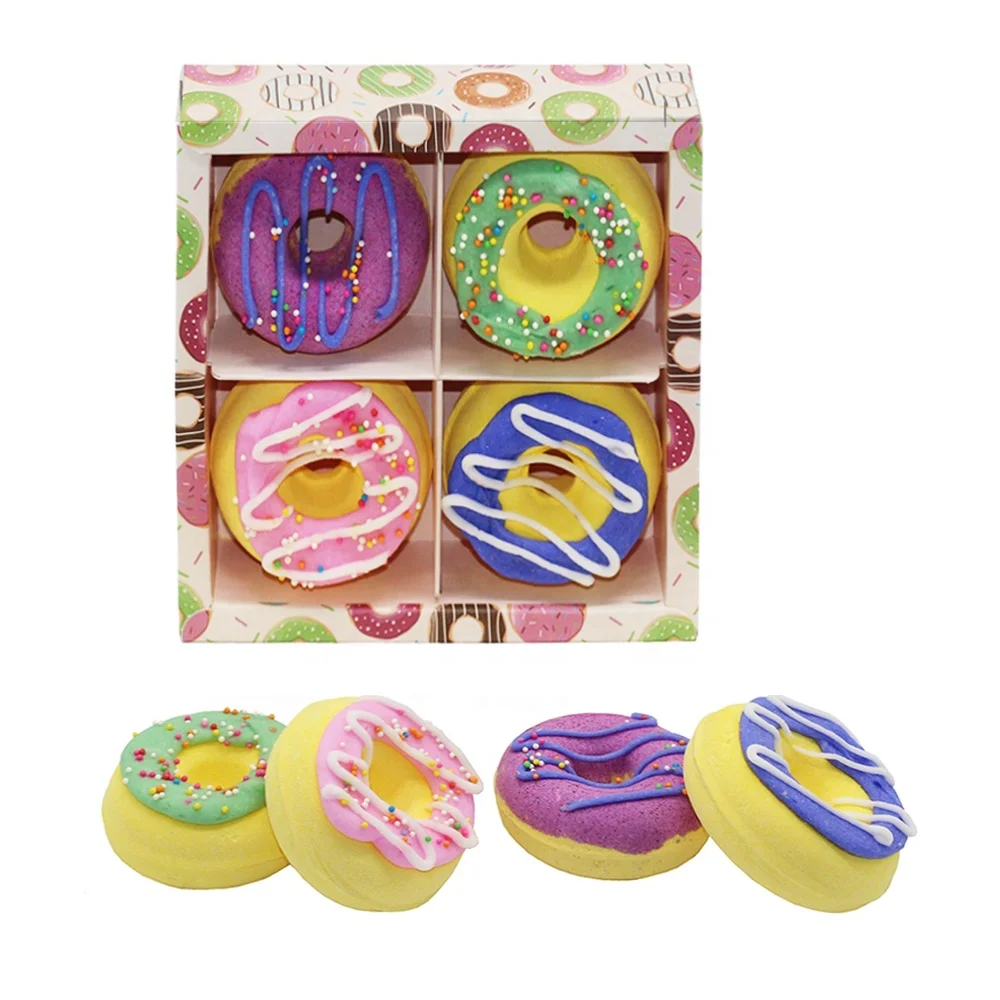 

Organic Bath Fizzies Colorful Doughnut Bath Bombs With Box Foaming Bath Bomb Gift Set, Customized color