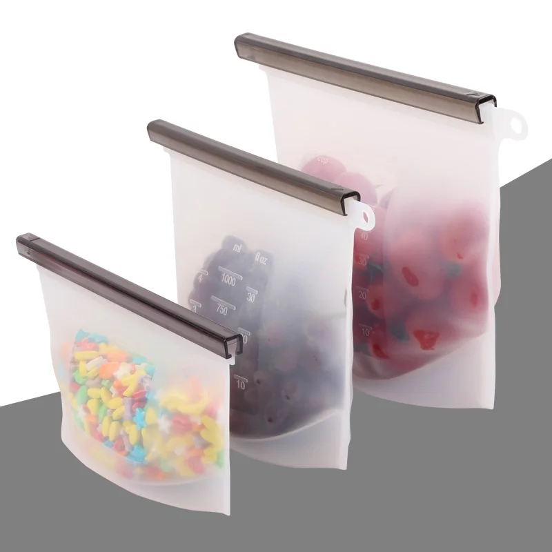 

500/1000/1500ML BPA Free Food Grade Reusable 100% Silicone Food Storage Bag, White