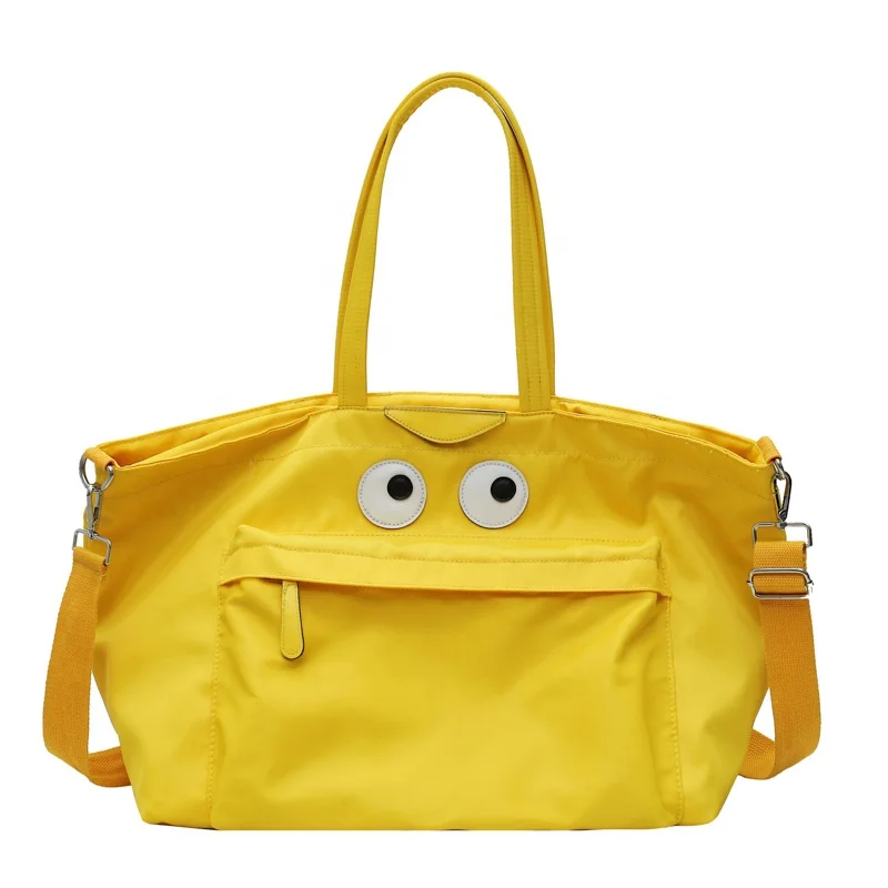 

Hot Sale Colorful Cute Cartoon Big Eyes Yellow Fitness Carrier Tote Overnight Handbag Gym Spend Night Travel Sports Bag