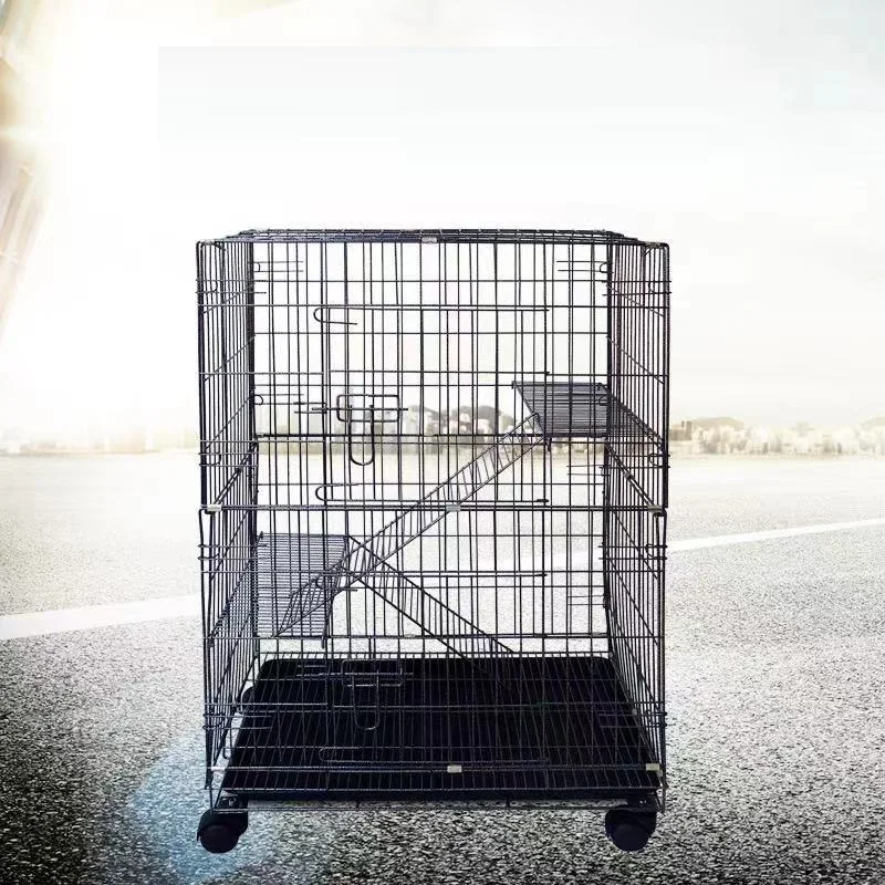 

3 Layer Large Folding Wire Metal Playing Living Cat Pet Dog Cage with Removable Tray Caster Wheels, Black