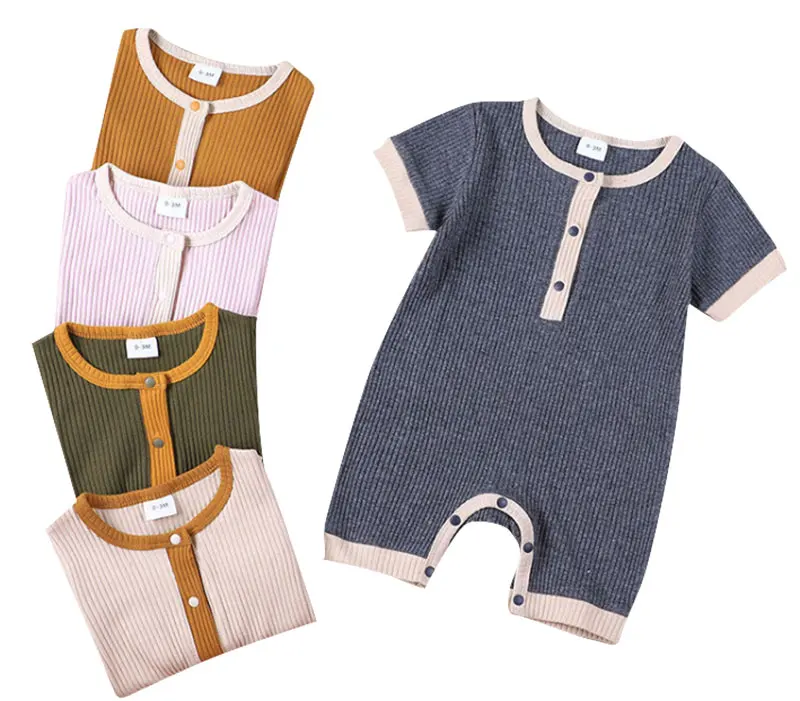 

2021 New Baby Bodysuit Baby Boys Girls Shorty Romper Kids Summer Ribbed Fabric Jumpsuit Toddler Newborn Infant Short Romper