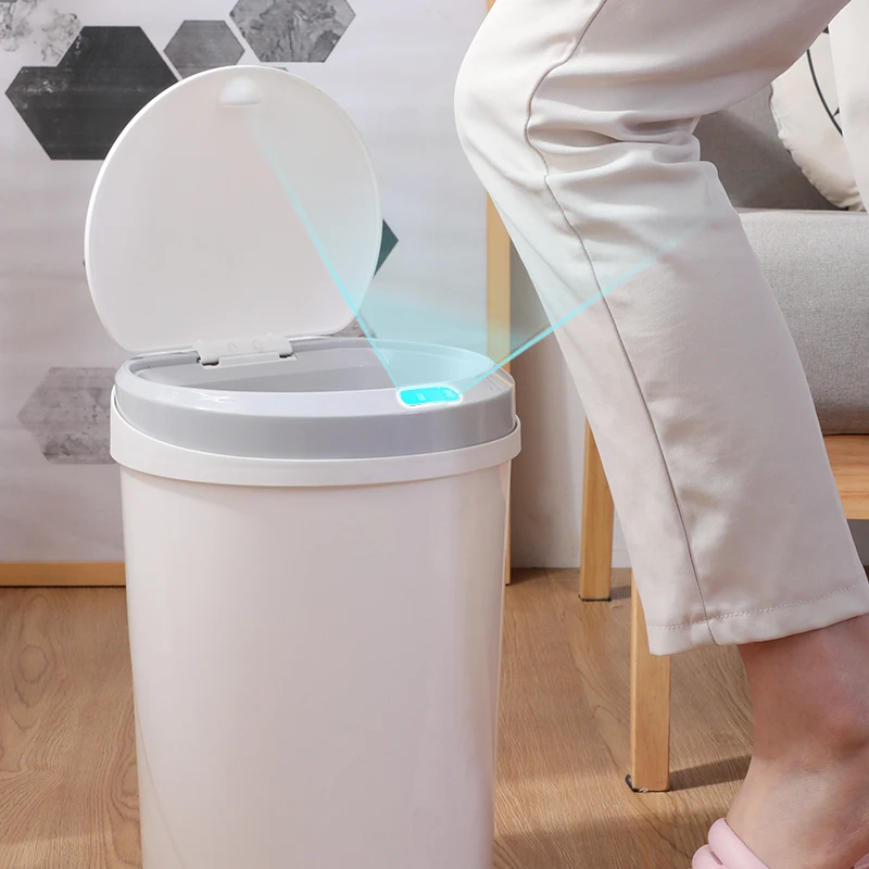

12L Fully Automatic Induction Household Trash Can Smart Infrared Motion Sensor Rubbish Waste Bin for Kitchen Bedroom Bathroom, White,khaki,grey