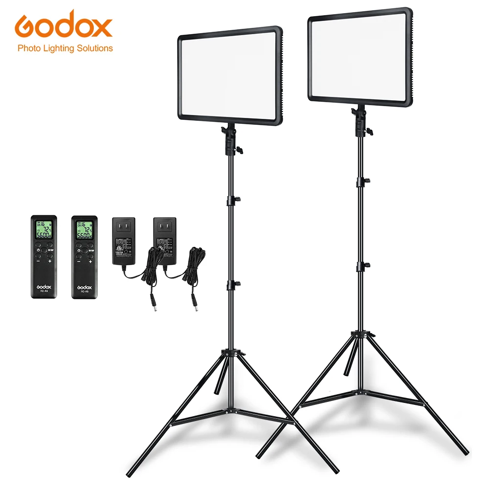 

Godox 2pcs LEDP260C Ultra-thin 30W 3300-5600k LED Video Light Panel Lamp with 2pcs 2m Light Stand for Video Studio Lights, Other