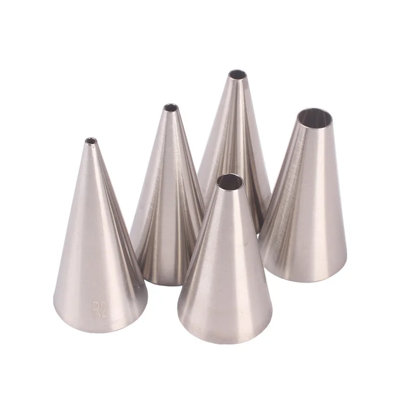 

Medium round hole decorating tip set of 5 pieces Stainless steel cake cream baking tools, As picture