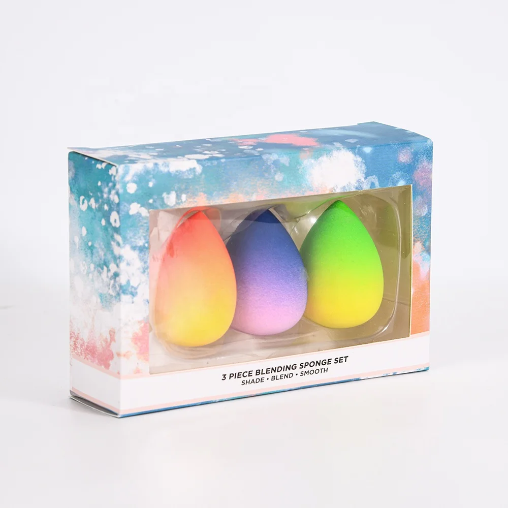 

New Arrival Gradient Color Beauty Blend Makeup Sponge For Foundation three piece sponge set, Customized color