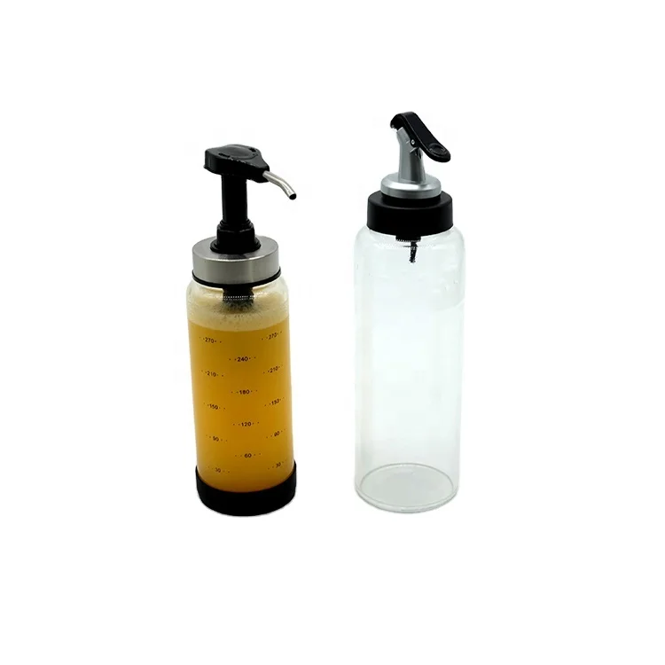 

Glass Oil Bottle 200/300/500ML with Measurements and Drip-Free Spout Stainless Steel Lid Glass Cooking Olive Oil Bottle