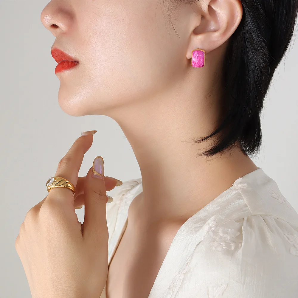 

AIZL Ins French Temperament 18k Gold Plated Copper Earring Statement Enamel Drip Glaze Stud Earrings Jewelry For Women