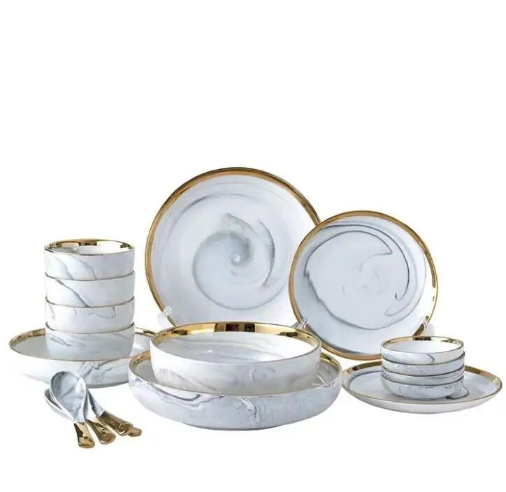 

2020091812 Marble Pattern Ceramic tableware 20pcs Set Gift Box