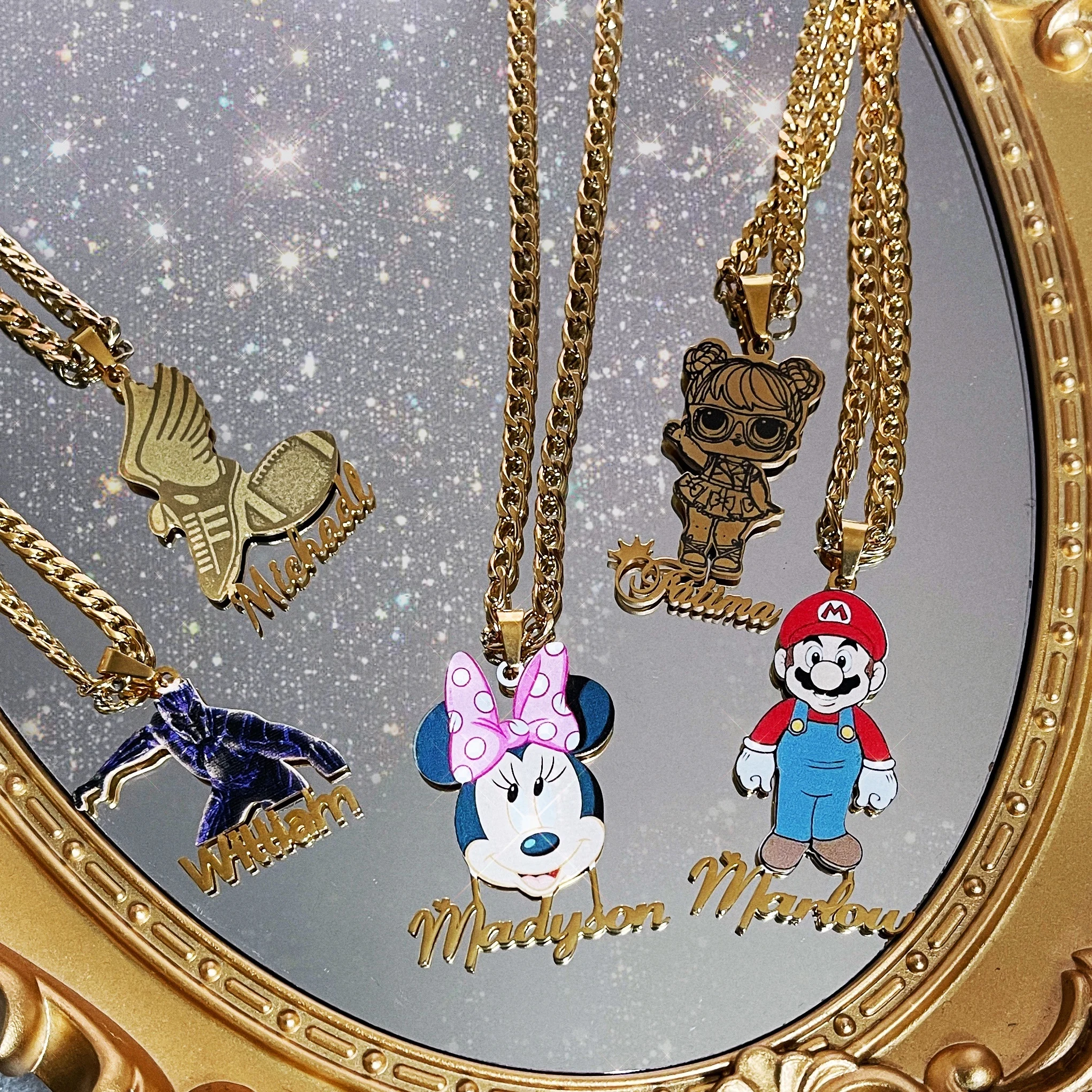 

Custom Gold Plate Cartoon Name Pendent Necklace Big Size Kids Cartoon Character Necklaces Stainless Steel Necklace Gifts, Gold, silver, rose gold