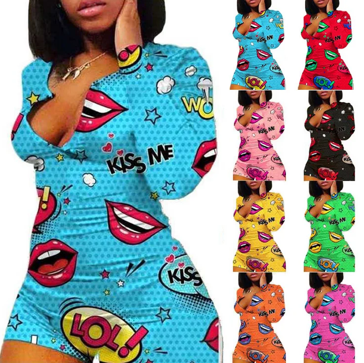 

NEW Women pajamas sets Adult Bodycon Romper Sleepwear Pajamas Long Sleeve Valentines Heart Onesie Pajama for Women