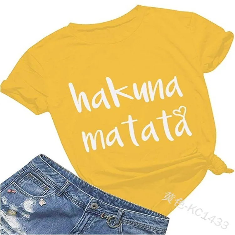 

2021 New Women's T-shirt Hakuna Matata Letter Print Street Round Neck Short-sleeved Loose T-shirt, Picture showed