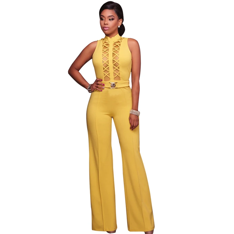 

Lace Up Sleeveless Ladies Casual Bodycon Clothing Women Flare Pants Jumpsuit Sets