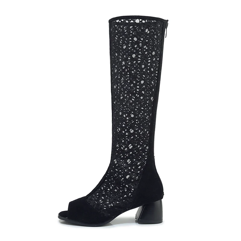 

2020 Fashion Summer Hollow-out Mesh Peep Toe Boots Sandals Outdoor, Black