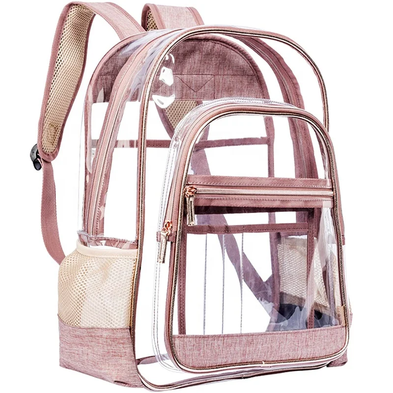 

Large capacity pink light weight women transparent pvc backpacks with zipper