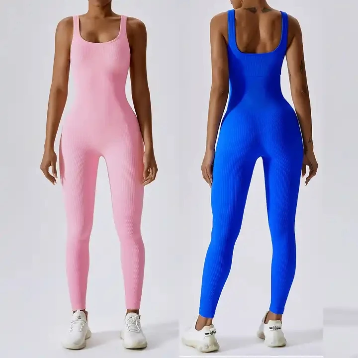 

RTS Hot Sales Women's U Back Sleeveless Long Leg Dancing Unitards High Stretchy Slim Fit 2023 Seamless Yoga Jumpsuit