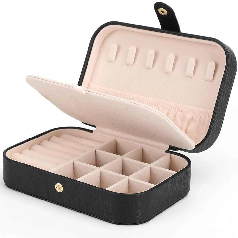 

Wholesale Custom Portable Small Double Layer Travel Jewelry Boxes PU Leather Jewelry Storage Case, As the picture or customized