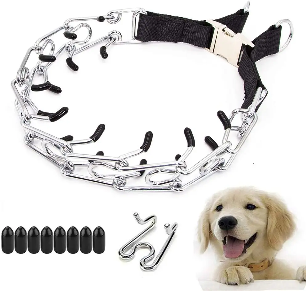 

Amazon Prime OEM Manufacturer Training Adjustable Large Waterproof Dog Collar Metal With Comfort Rubber Tips