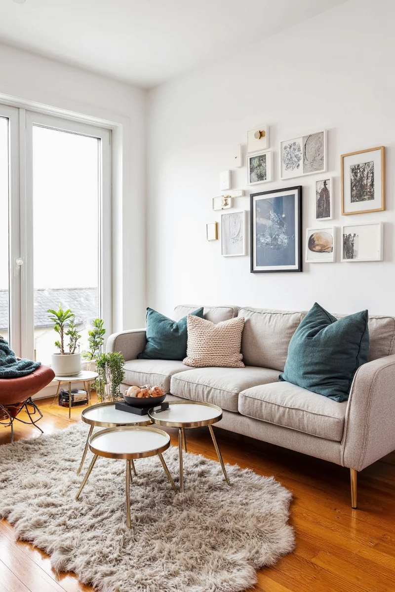 Luxury living room with velvet sofas and kid-safe coffee tables