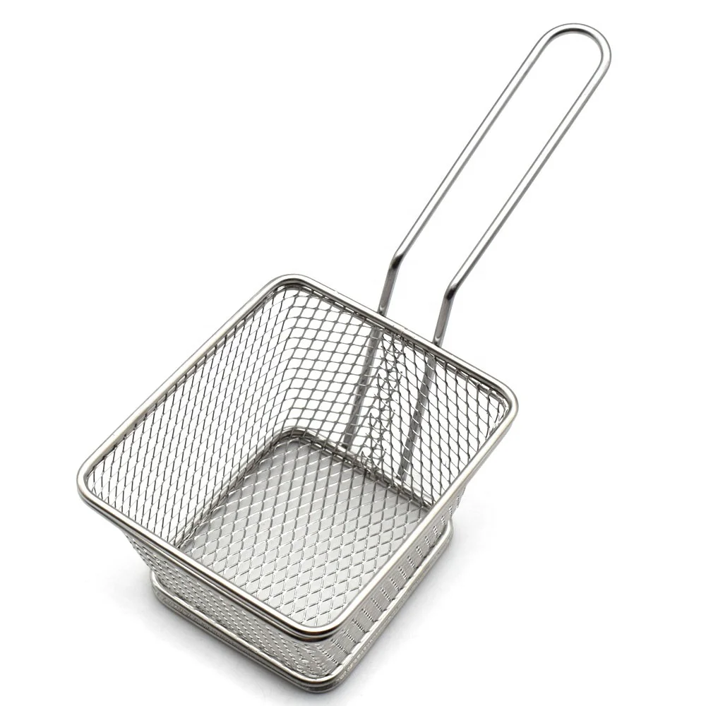 

Kitchen Tools 1pc Electroplate Fry Baskets Stainless Steel Mini Frying Basket Mesh Basket Strainer Net, Silver