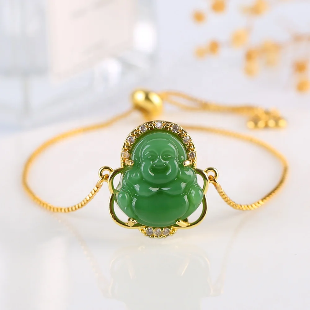 

Jade Buddha Bracelet 2021Hot Sale Jewelry Green Jade Buddha Women's adjustable gold-plated bracelet, Green,white