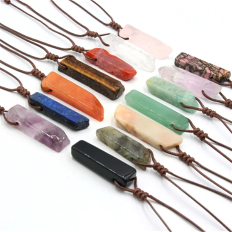

Amethyst red agate tiger eye stone irregular flat long woven necklace indeterminate colorful stone necklace