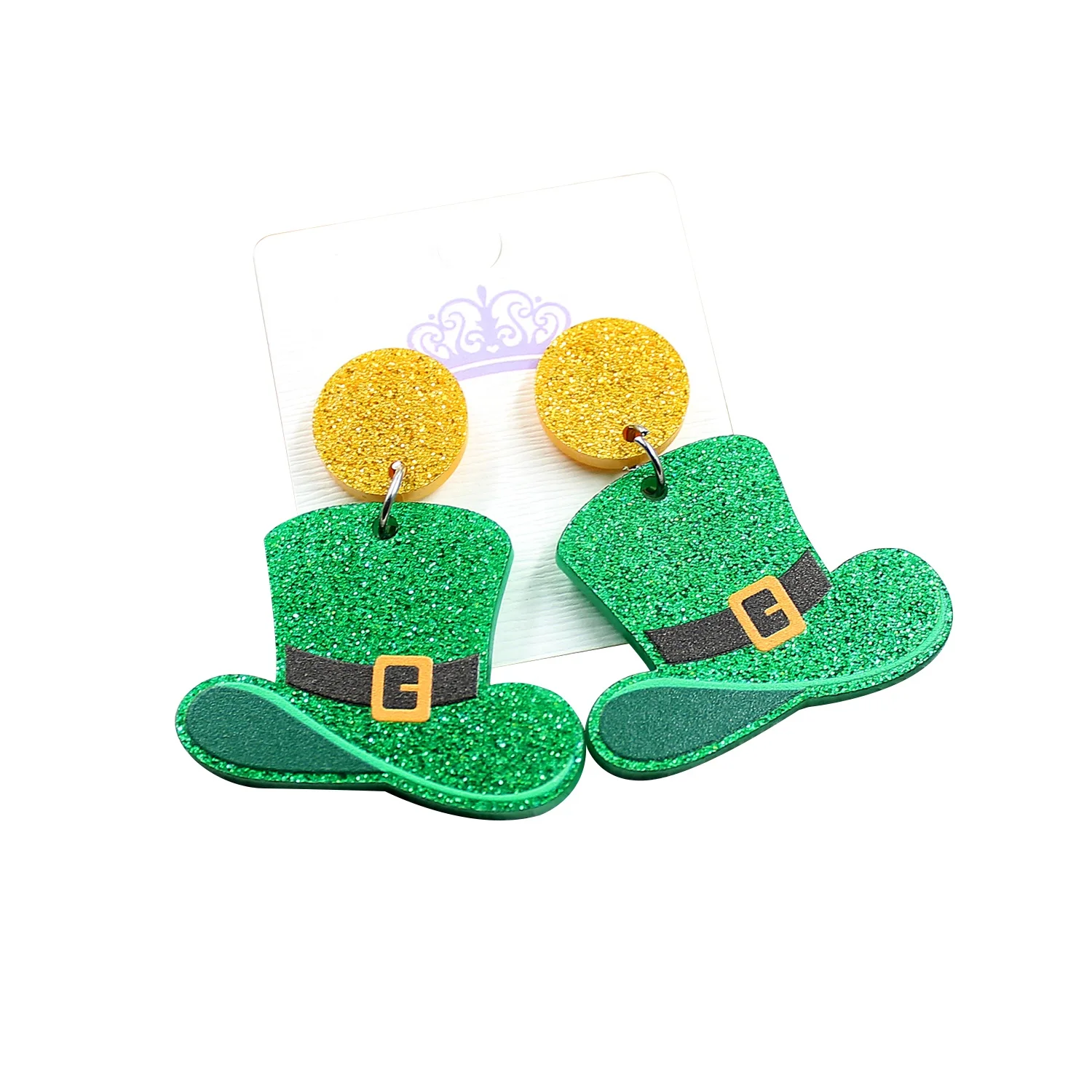 

HP108- Hat St Patricks Stud Earrings Leprechaun Earrings Glitter Acrylic Earrings, Picture