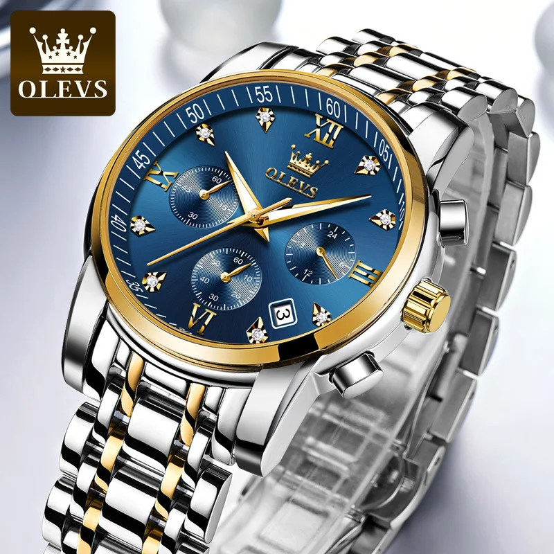 

OLEVS 2858 Mens Luminous Watches Luxury Wrist Chronograph Stainless Steel Watch Relogio Masculino