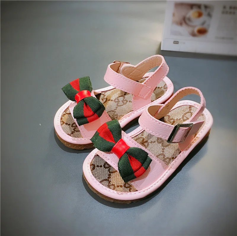 

New arrival bowknot children shoes sandals for girl in summer anti-slip kids shoes, White/pink