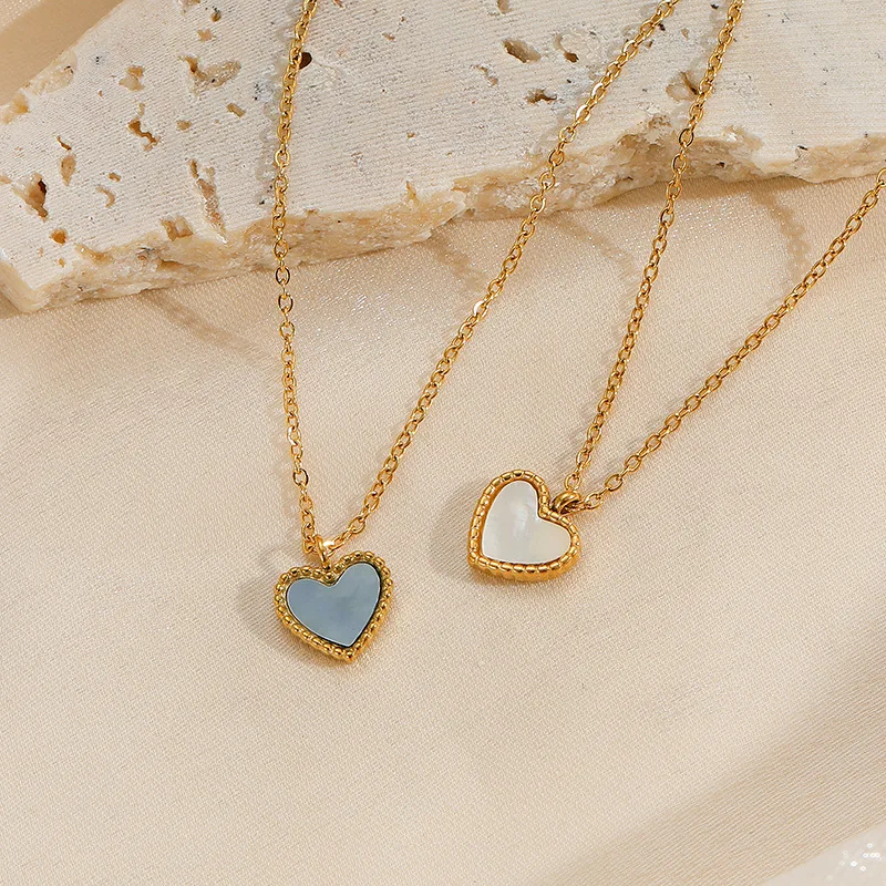 

High Quality Stainless Steel Shell Love Heart Pendant Necklace 18k Gold Plated Heart Necklaces For Girls, Picture shows