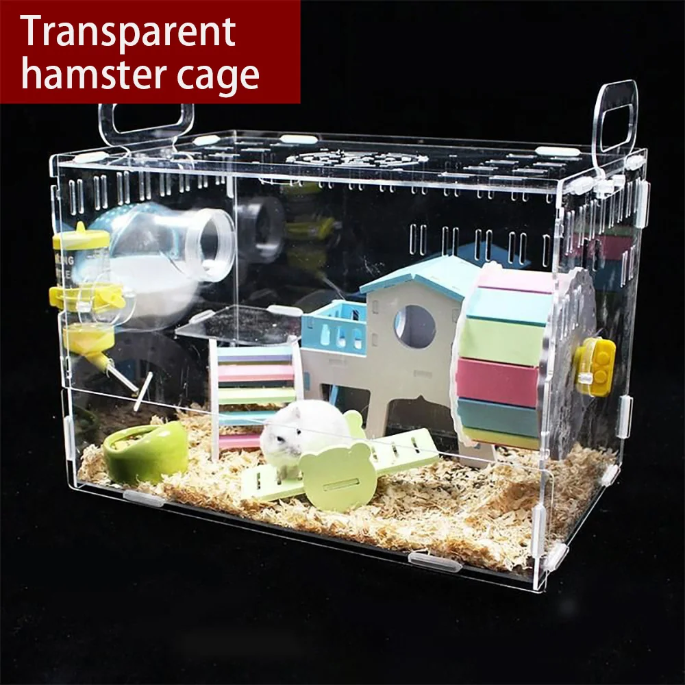 

Hamster cage net transparent single layer hamster baby acrylic cage gold wire bear cage transparent oversized villa supplies toy, As picture