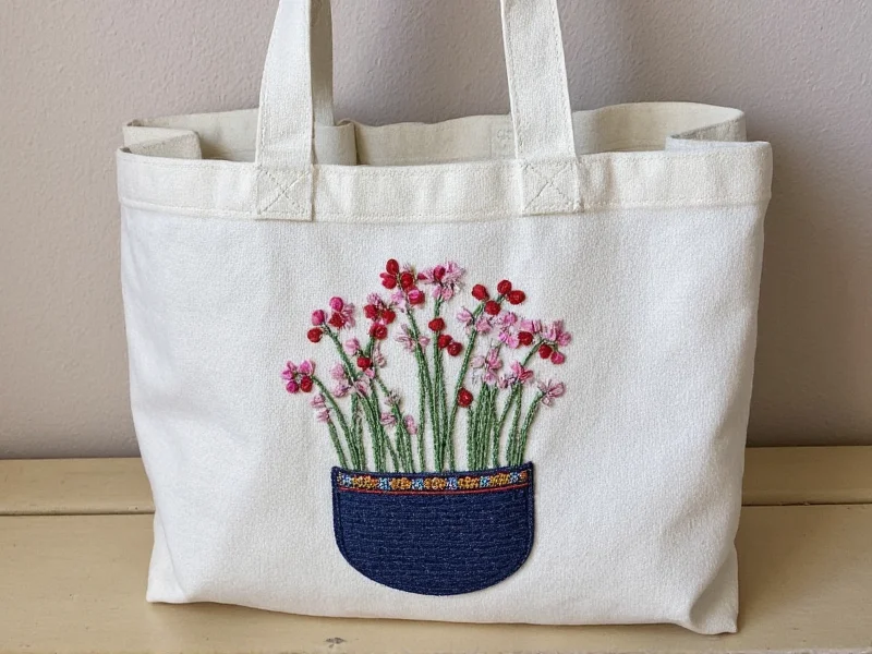 Customized tote bag with sashiko embroidery and hidden pocket