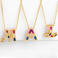 

2020 vintage women charm bohemian fashion jewelry Personalized dainty necklaces letters Colored Zircon pendant