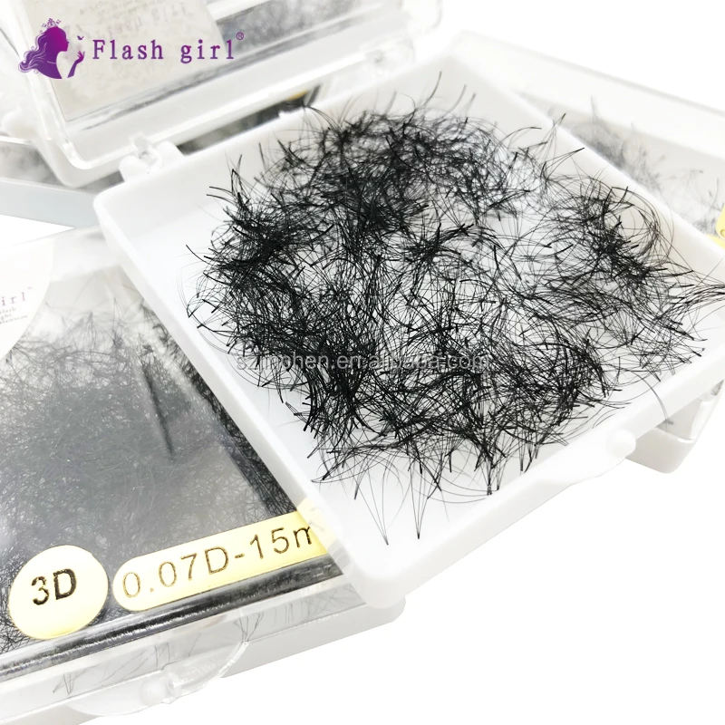

Flash girl new arrival private label short stem 3D premade fans lashes 1000 fans in one box, Black