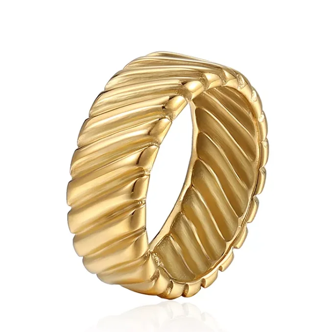 

MICCI wholesale Women Fashion Stainless Steel Finger Jewelry Wholesale PVD 18K Gold Plated Stria Stripe Rings