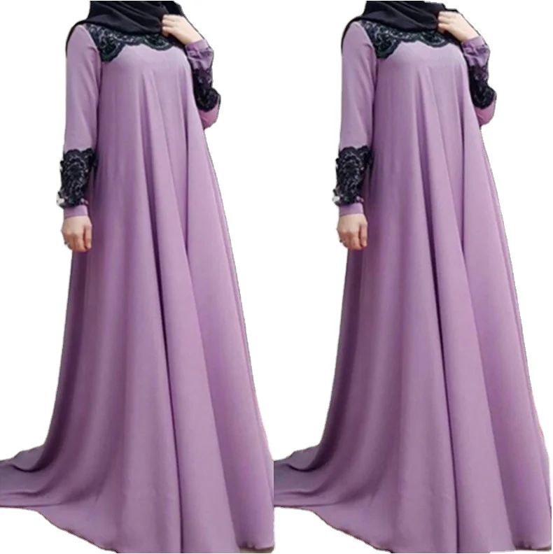 

2022 Fashion Jakarta Turkish Lace Embroidery Abaya Clothes Muslim Long Sleeve Maxi Dress Beaded Robe Woman Islamic Long Dresses, Picture color