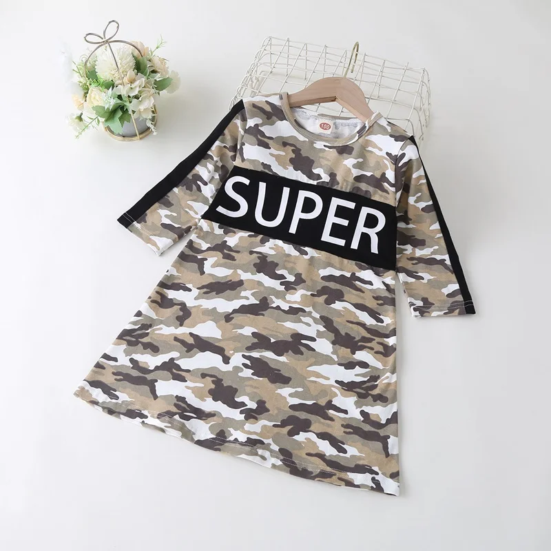 

Baby Girl Clothing Kids Dresses for Girls Letter Camouflage Long Sleeve Toddler Girl Dress Sport Cool Spring Kids Clothes 0-4Y