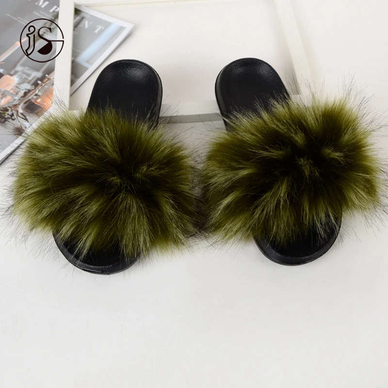 

2021 Hot Pupolar Furry Fluffy Slippers faux furry sandals Custom Women Fashion Popular Design Slides For Ladies, Picture
