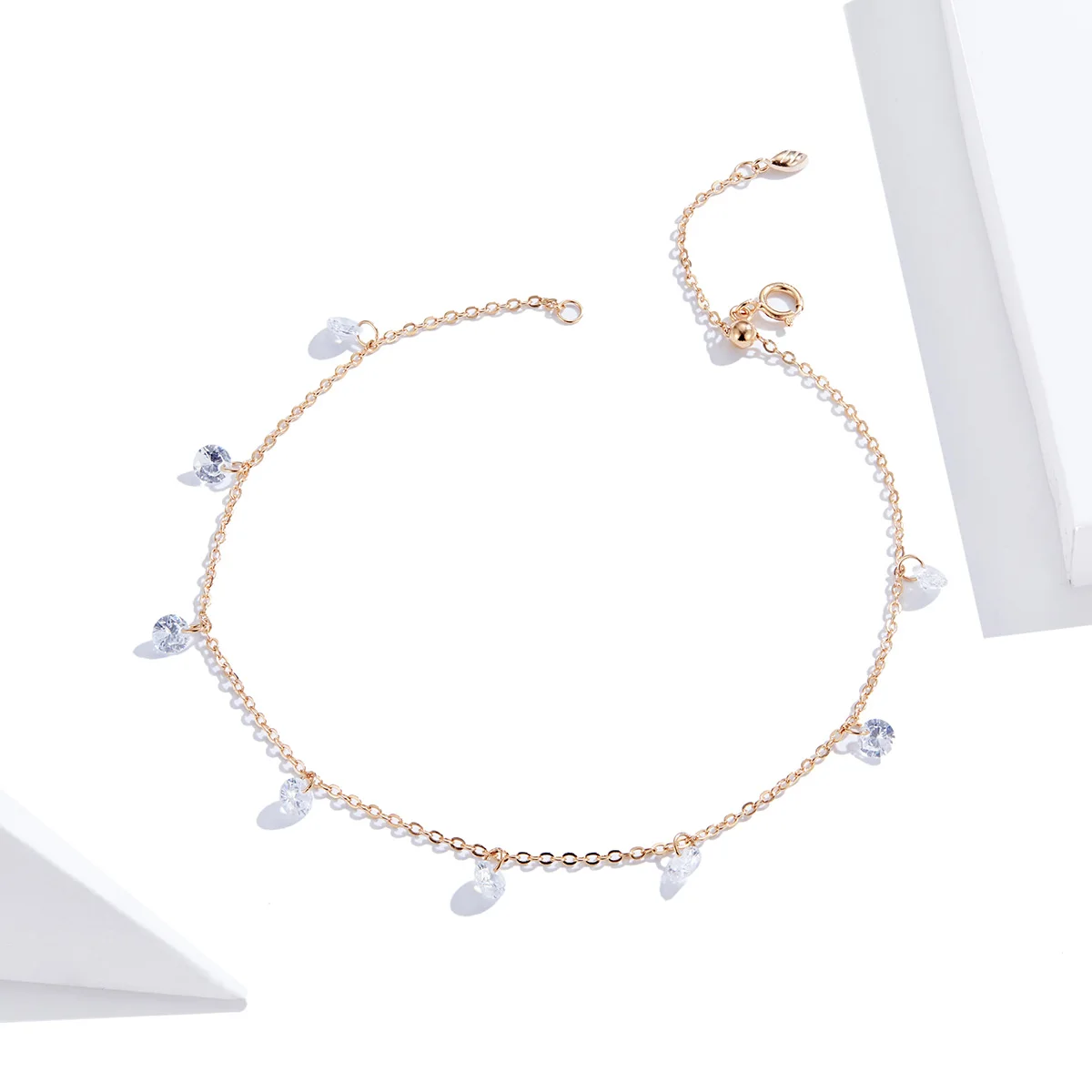 

925 Sterling Silver Cubic Zirconia Rose Gold Chain Anklet