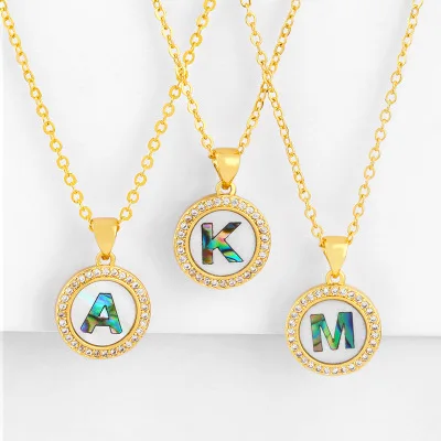 

Amazon Best Selling Colorful Shell Initial Letter Pendant Necklaces Crystal Circle Crystal Circle Pendant Necklaces