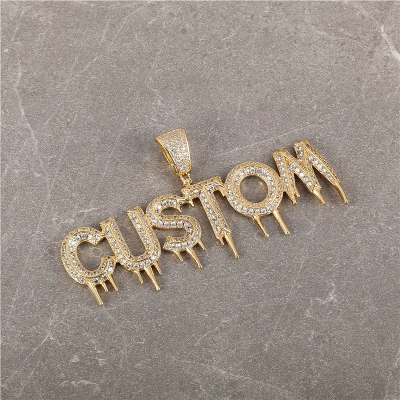 

Hip Hop Custom Jewelry Iced Out Bubble Full of Diamond Zircon Bling Custom Letter Name Necklace
