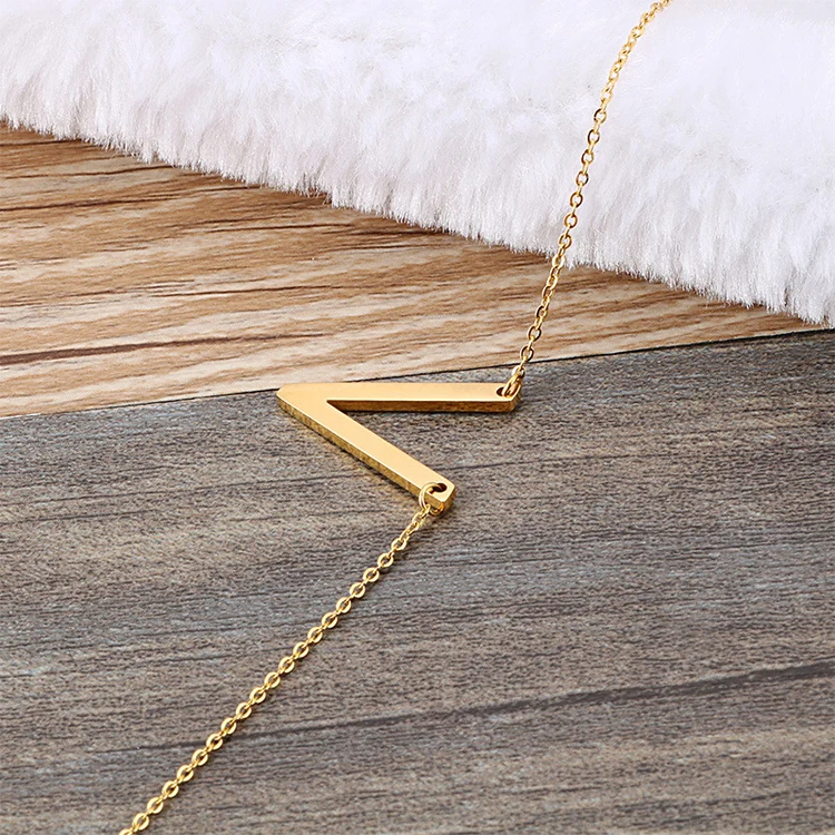 
simple stainless steel plain 26 capital initial letter gold plated charm bracelet for girls 