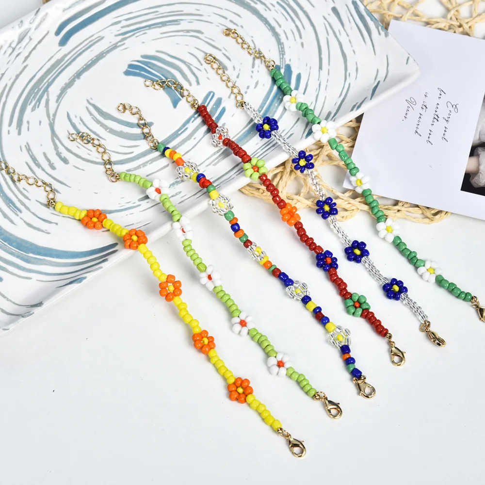 

Boho Jewelry Woven Braided Glass Beads Handmade Bracelets Colored Stackable Beaded Charm Bracelet Daisy Seed Bead Bracelet Women, Multi-colors