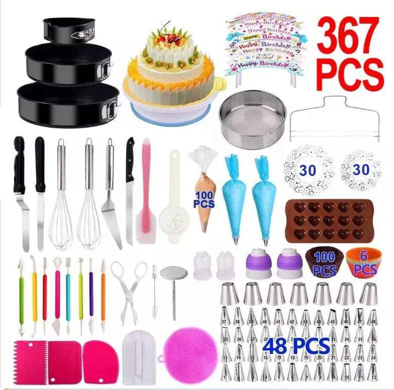 

367 pcs Cake Decorating Supplies Kits Upgrade 464 PCS With Springform Cake Pans Set,Cake Baking for Beginners