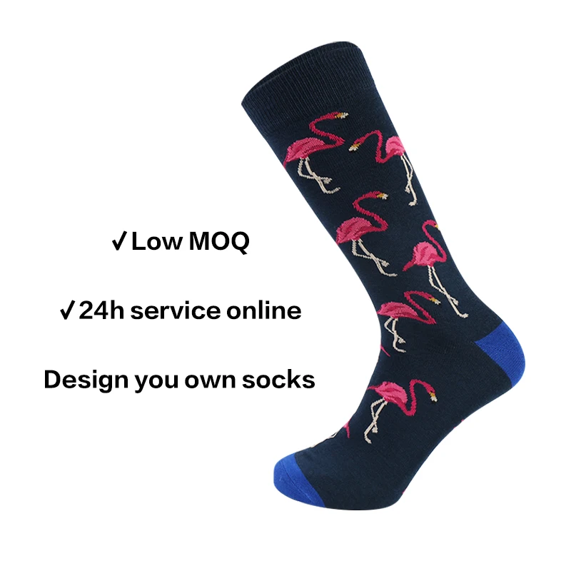 

Factory Wholesale Casual Flamingo Cactus Dress Happy Sox High Tube Custom Cotton Sock, Navy