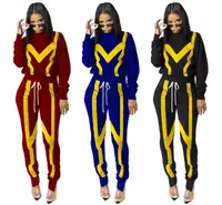 

9S03065 high quality fall casual woman sport patchwork two piece pants set