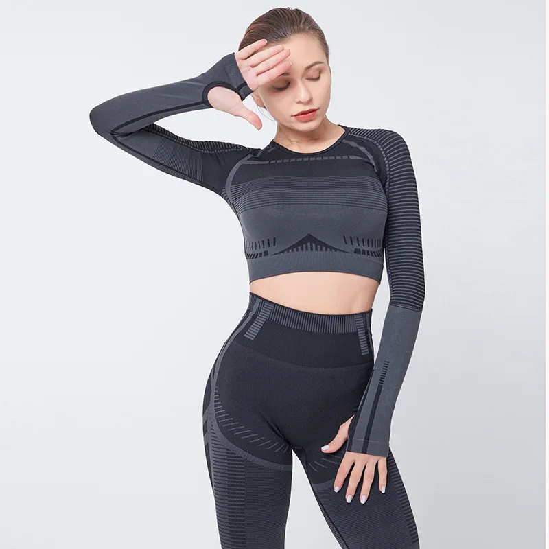 

Europe New Slimfit Fitness Yoga Pants Sport Two Piece Long Sleeve Women Yoga Suits Sets, As photo or customized
