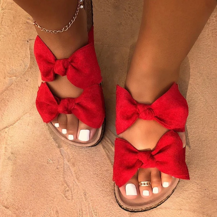 

Fashion Bowknot Sandal Ladies Flat Slides Slippers INS Bow Sandals for Women Summer Slipper Cork Sandal Shoes Outdoor Wholesale