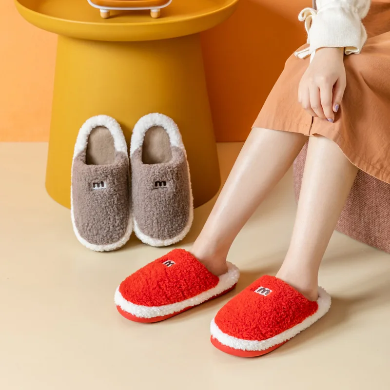 

Wholesale couple cute fluffy slipper large size ladies winter house indoor slippers flat warm home slippers for women, 6 colors